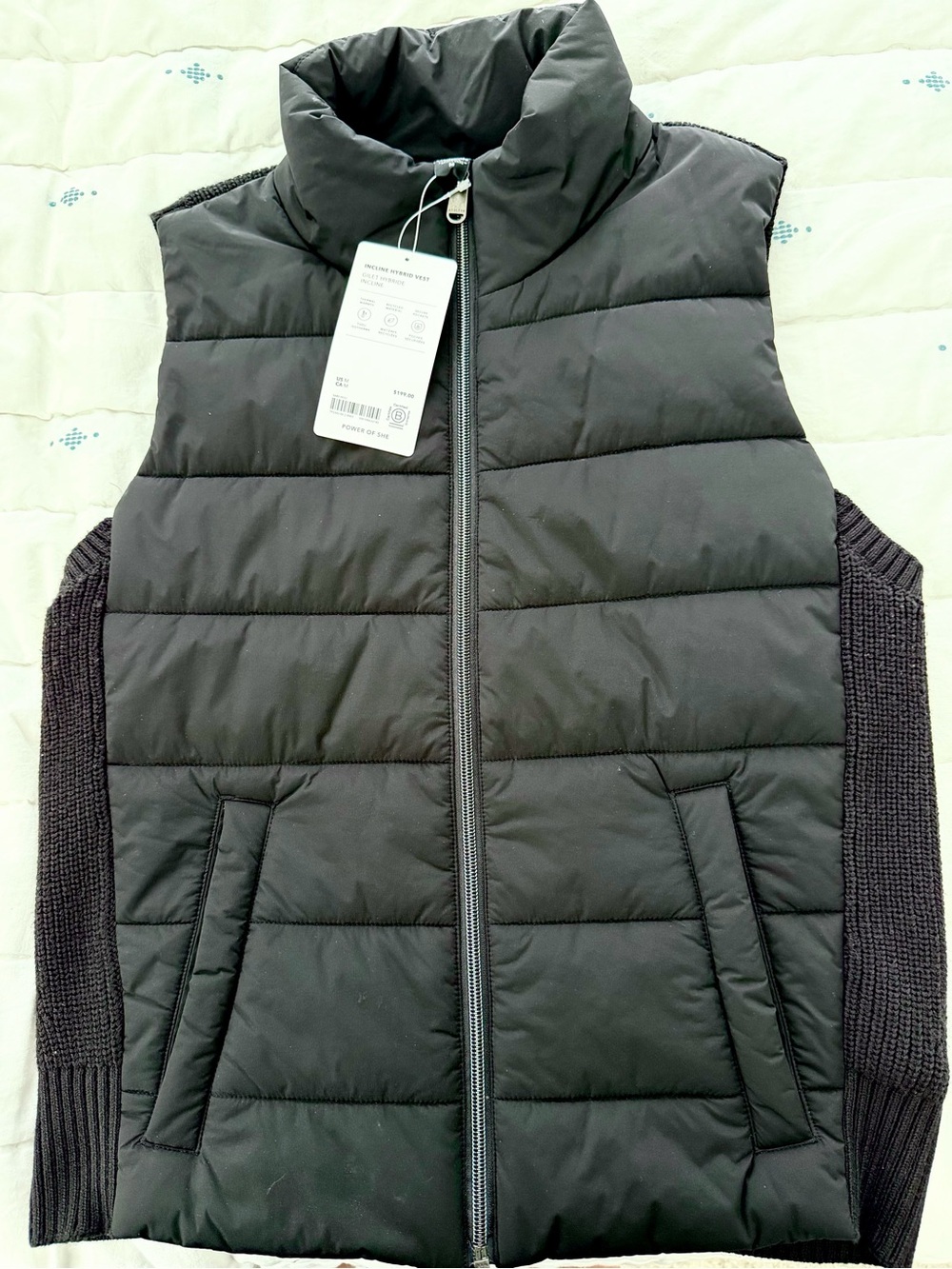 Athleta NWT Black Quilted Vest with Knit Side Panels